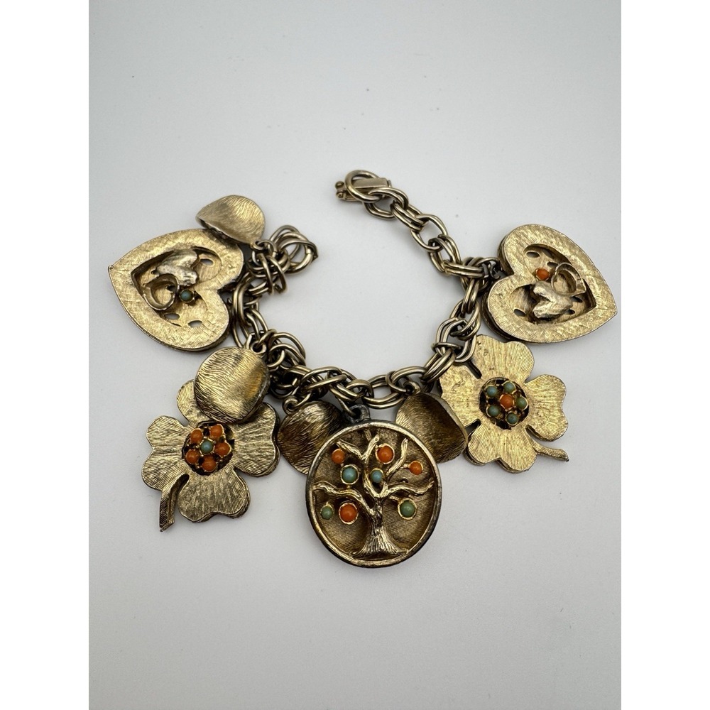 Vintage Charm Bracelet Tree Of‎ Life Heart And Clover READ